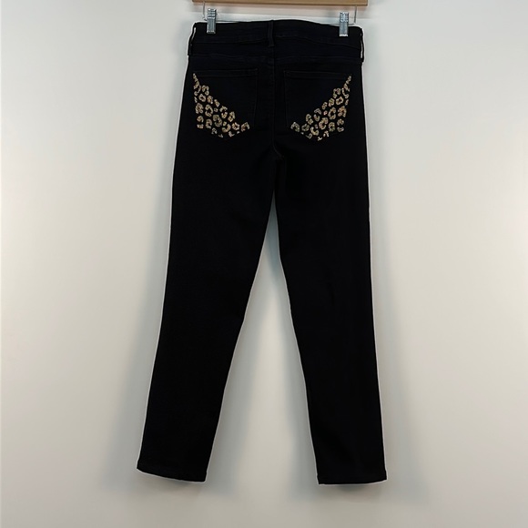 NYDJ Marilyn Straight Jeans With Catwalk Pocket Rhinestone Embroidery 2 Petite - Picture 10 of 15